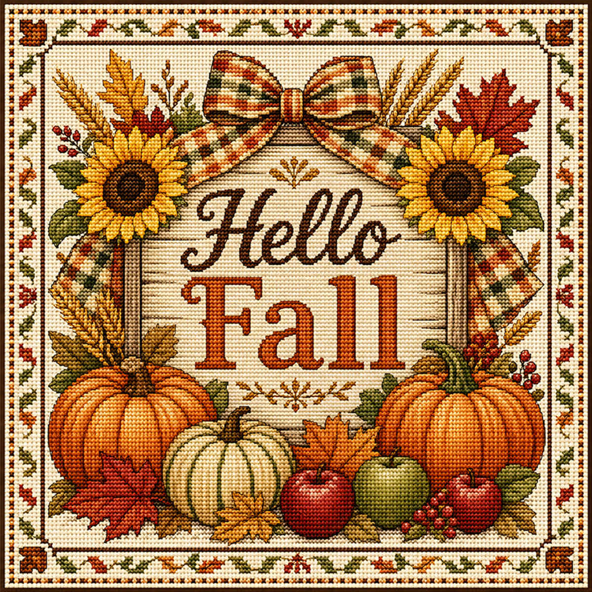 Fall Greeting - Full 11CT Stamped Cross Stitch 45x45CM - Huacan
