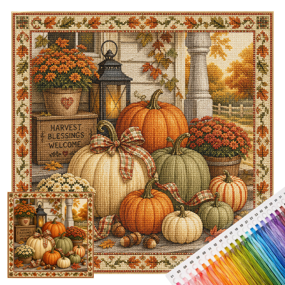 Harvest Porch - Full 11CT Stamped Cross Stitch 45x45CM - Huacan