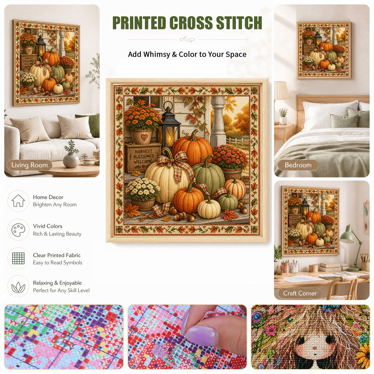 Harvest Porch - Full 11CT Stamped Cross Stitch 45x45CM - Huacan