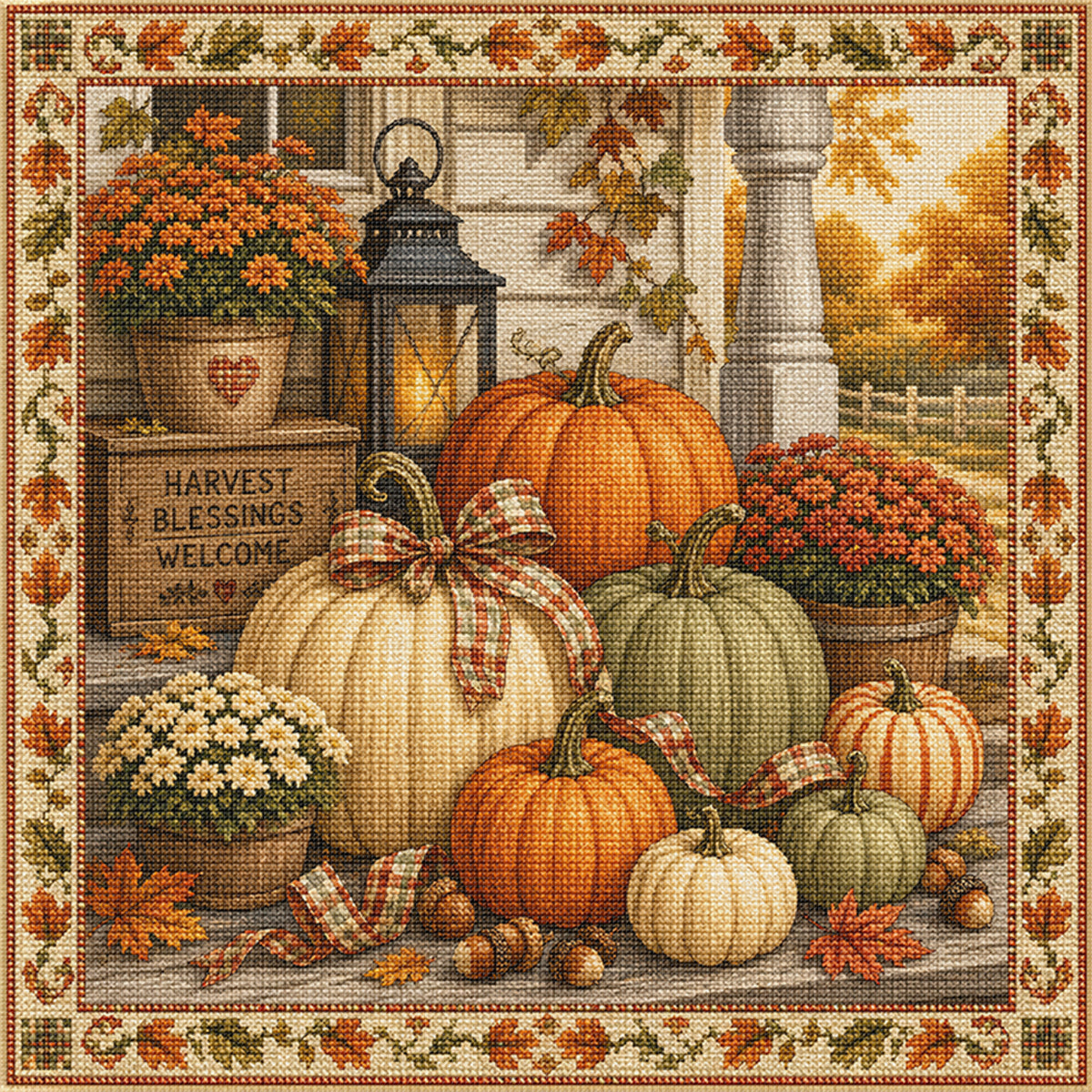 Harvest Porch - Full 11CT Stamped Cross Stitch 45x45CM - Huacan