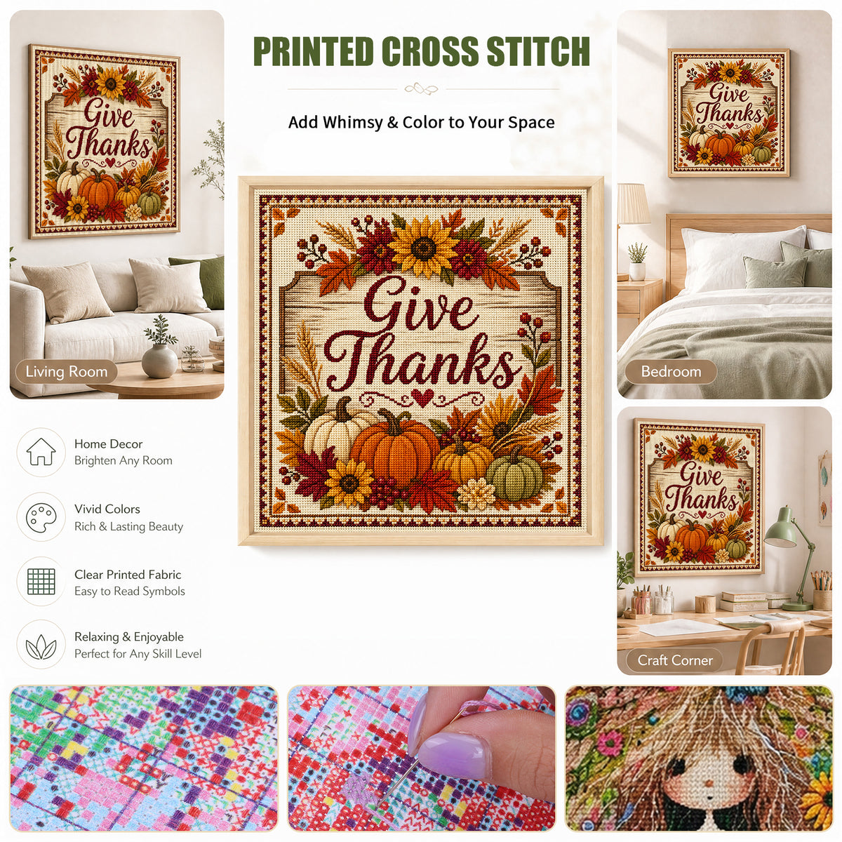 Thanks Harvest - Full 11CT Stamped Cross Stitch 45x45CM - Huacan