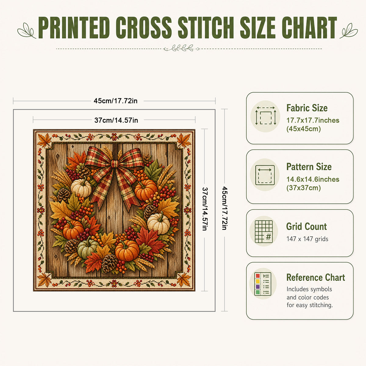 Fall Wreath - Full 11CT Stamped Cross Stitch 45x45CM - Huacan
