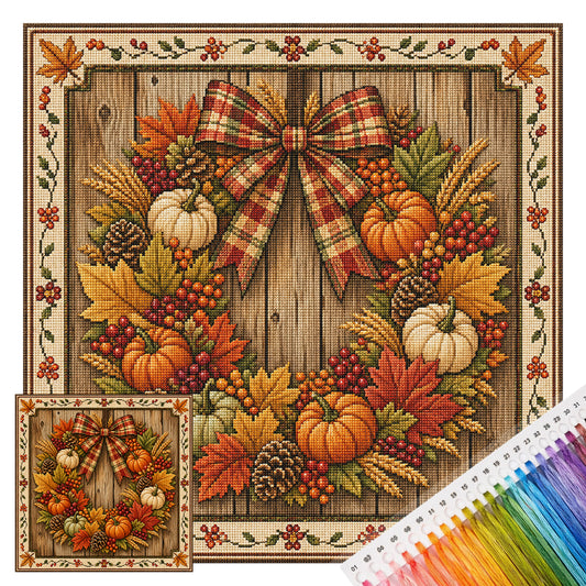Herbstkranz – Vollständiges 11CT Stempel-Kreuzstich-Set 45x45CM – Huacan
