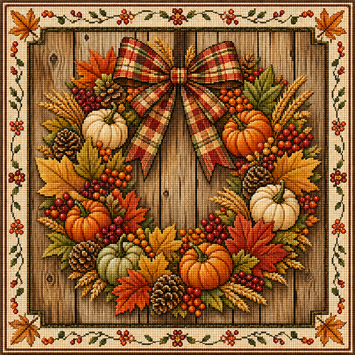 Fall Wreath - Full 11CT Stamped Cross Stitch 45x45CM - Huacan