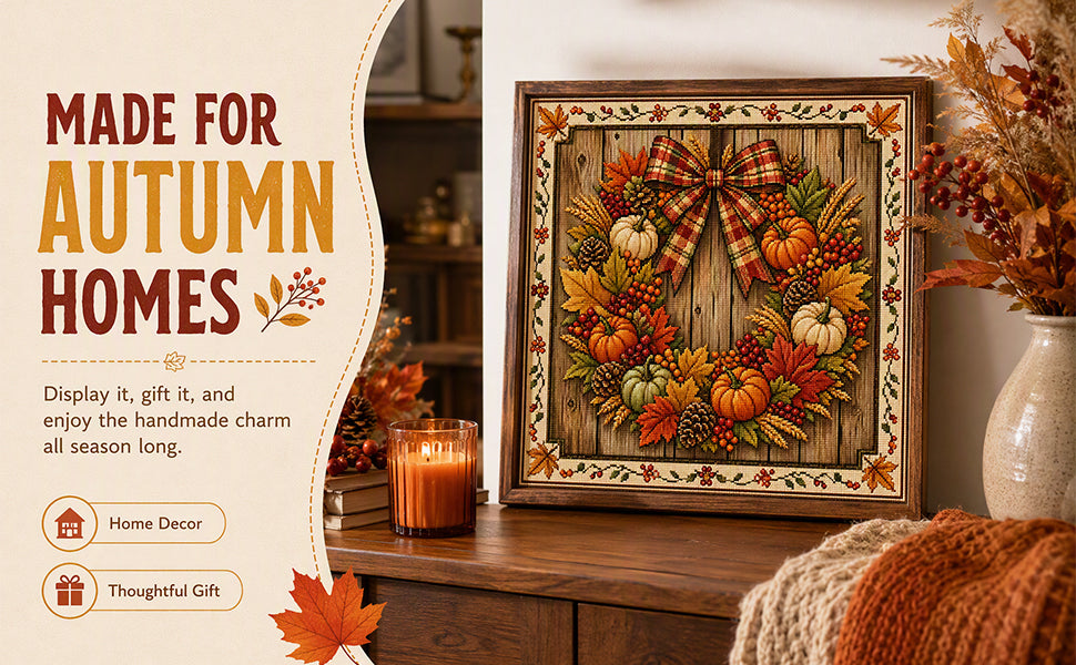 Fall Wreath - Full 11CT Stamped Cross Stitch 45x45CM - Huacan