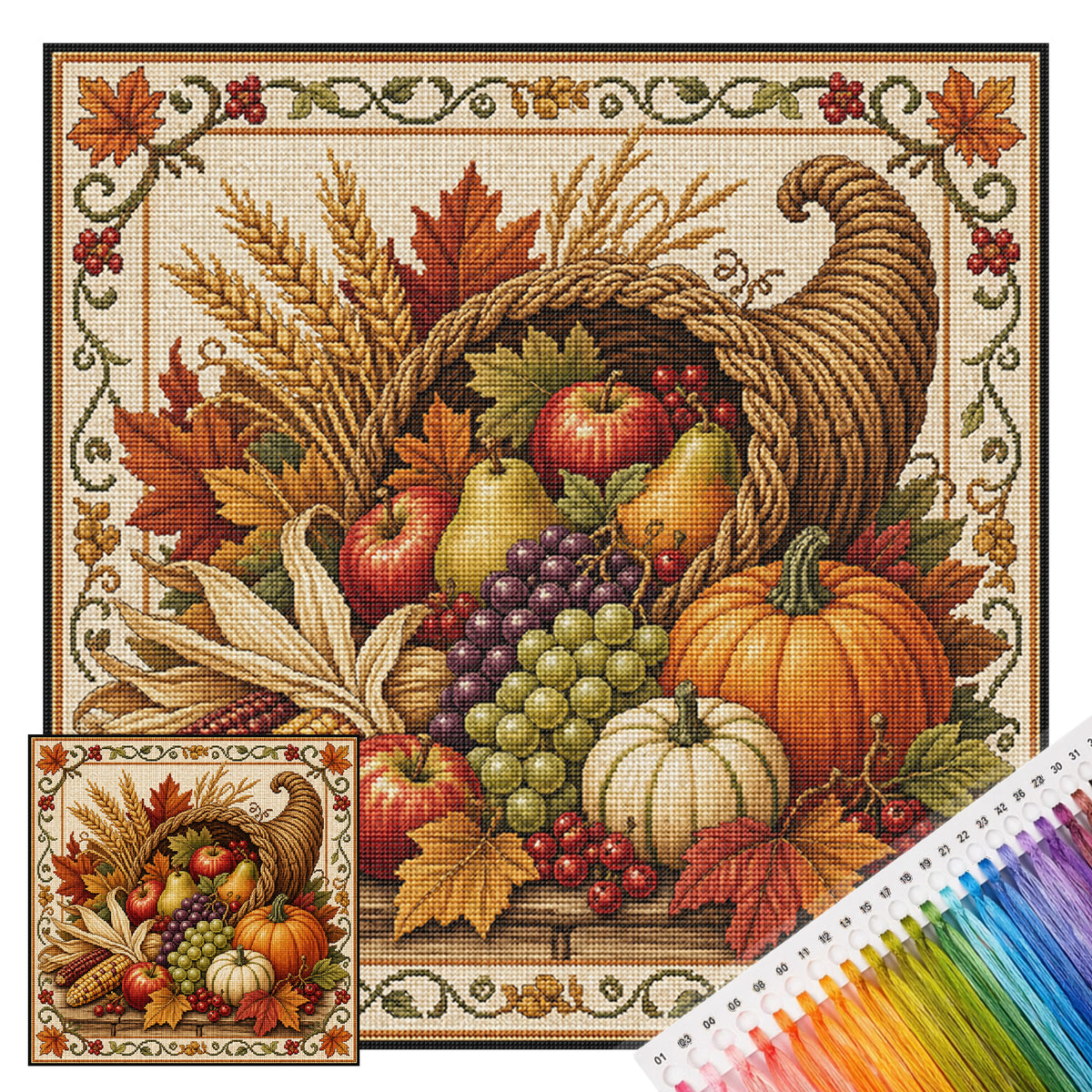 Cornucopia Fruit - Full 11CT Stamped Cross Stitch 45x45CM - Huacan