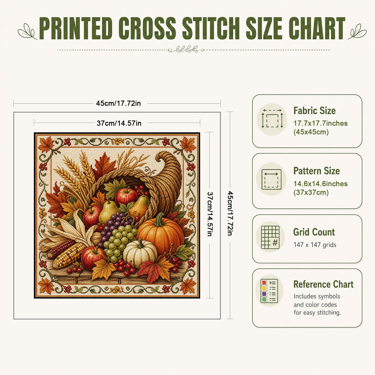 Cornucopia Fruit - Full 11CT Stamped Cross Stitch 45x45CM - Huacan