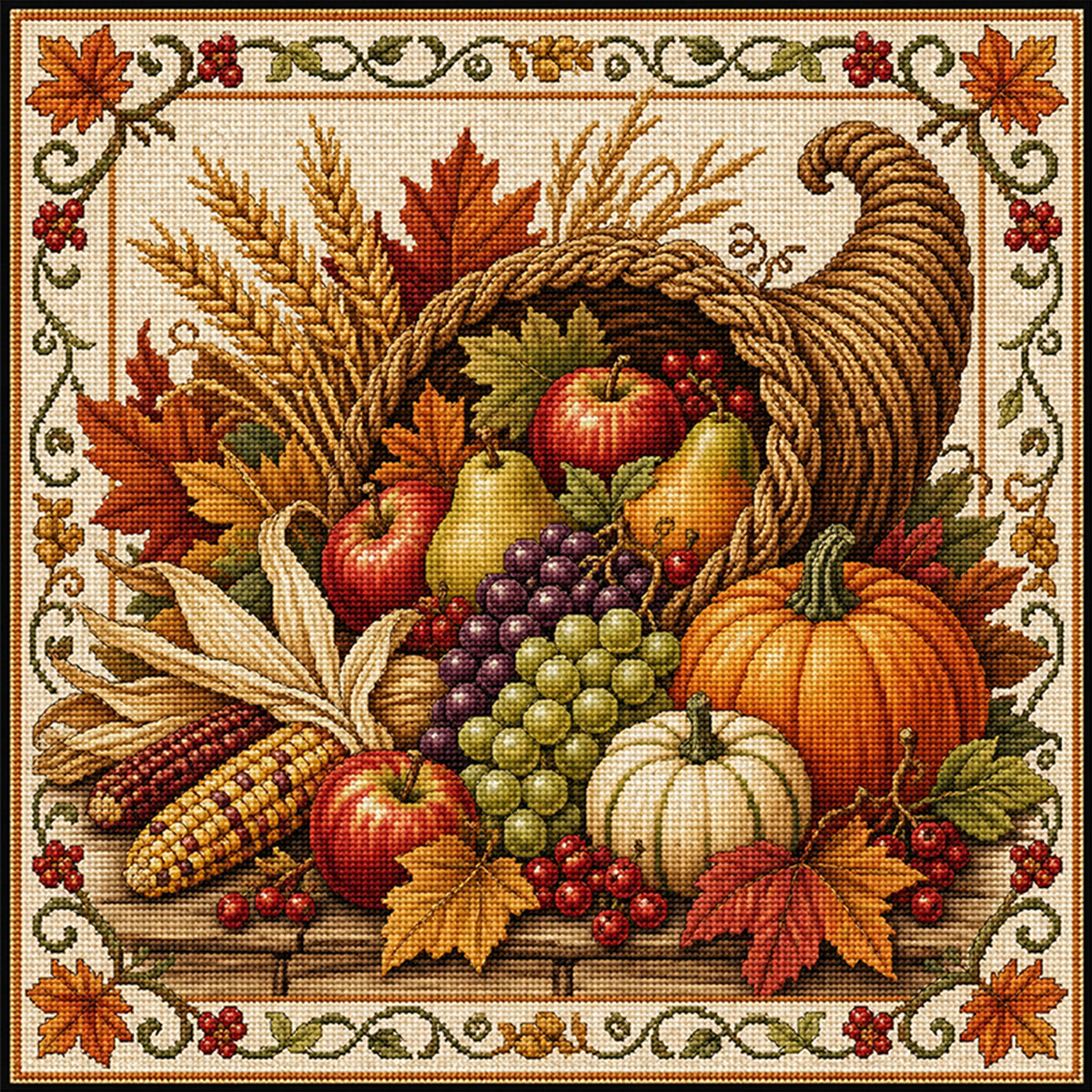 Cornucopia Fruit - Full 11CT Stamped Cross Stitch 45x45CM - Huacan