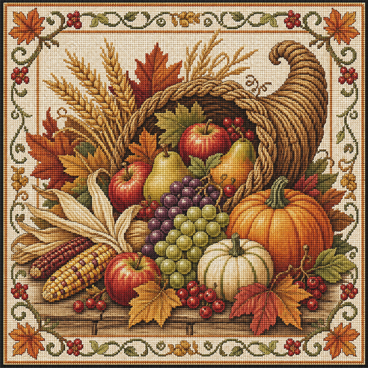 Cornucopia Fruit - Full 11CT Stamped Cross Stitch 45x45CM - Huacan