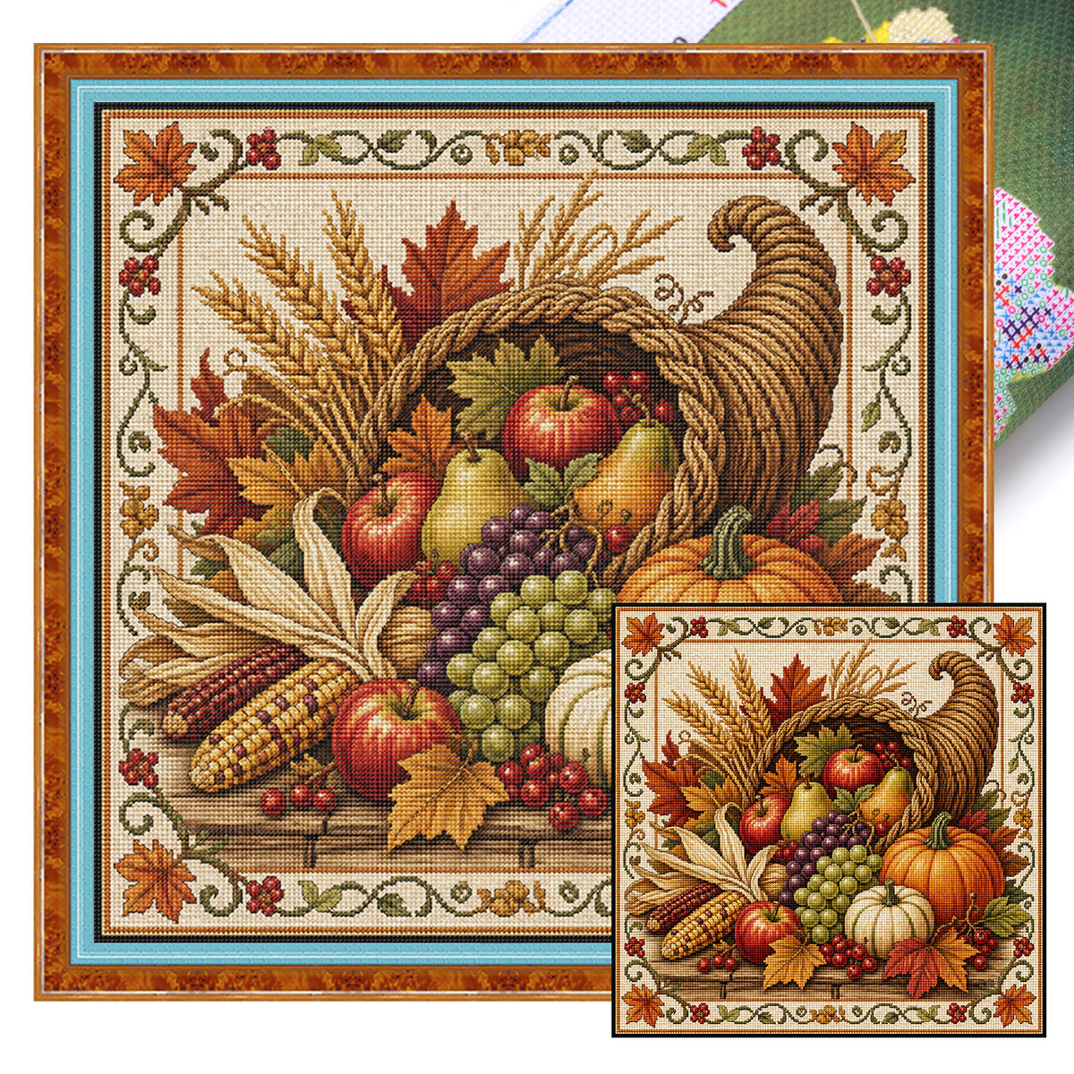 Cornucopia Fruit - Full 11CT Stamped Cross Stitch 45x45CM - Huacan