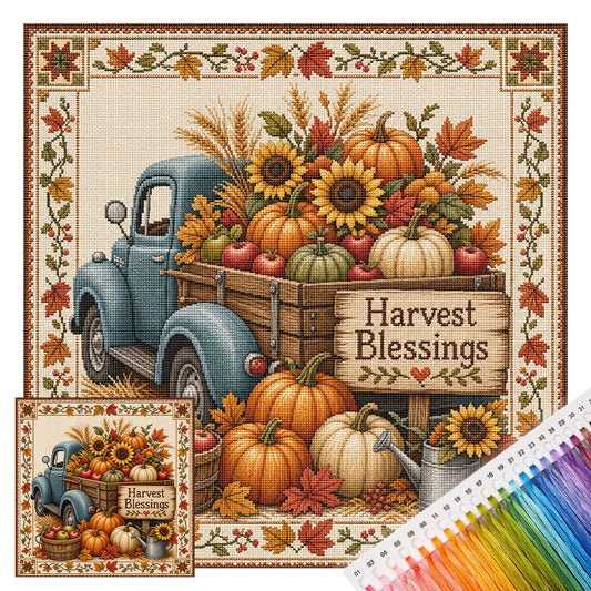 Truck Harvest - Vollständiges 11CT gestempeltes Kreuzstich-Set 45x45CM - Huacan