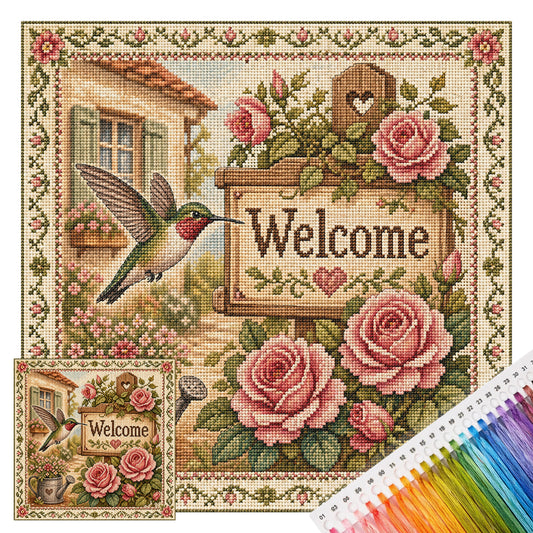 Rosen-Kolibri – Vollständiges 11CT Stempel-Kreuzstich-Set 45x45CM – Huacan