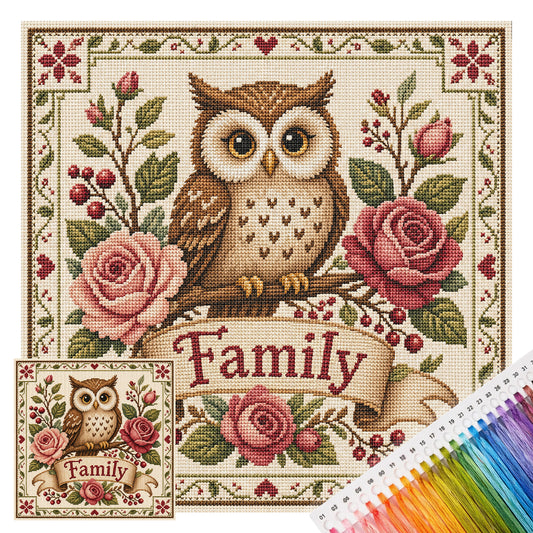 Rosen-Eule – Vollständiges 11CT Stempel-Kreuzstichset 45x45CM – Huacan