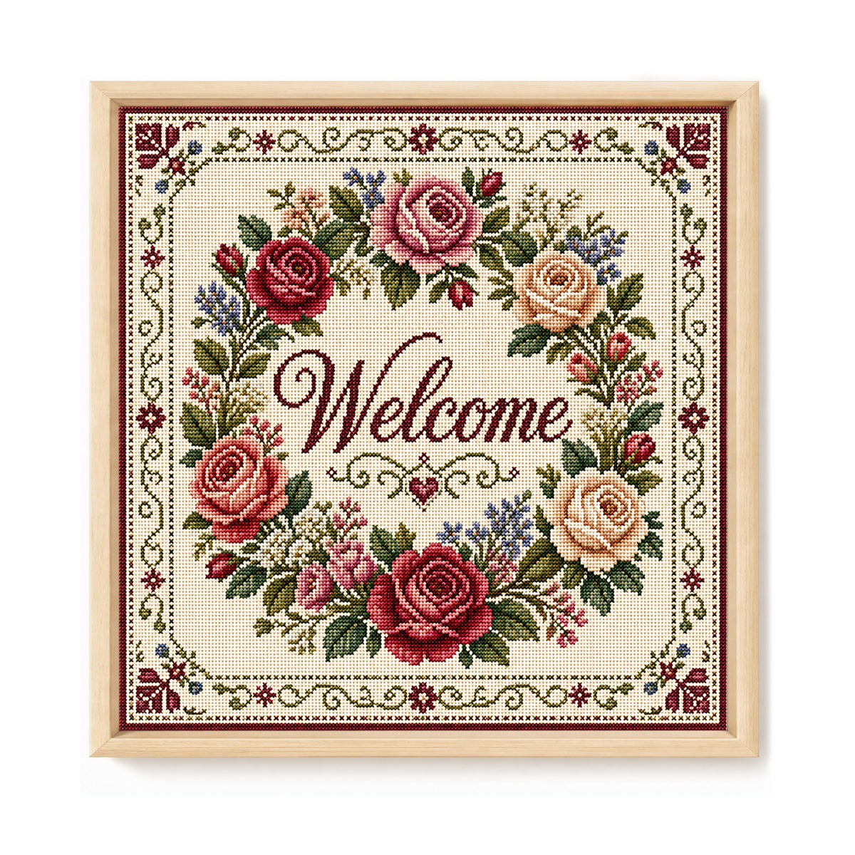 Rosenkranz – Vollständiges 11CT Stempel-Kreuzstich-Set 45x45CM – Huacan
