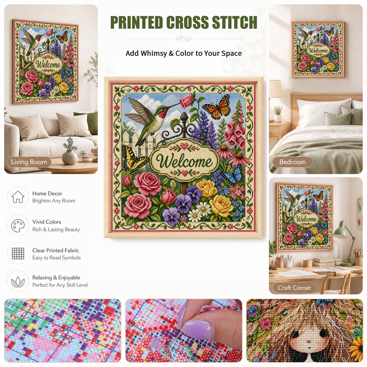 Blossoms, Bees, And Butterflies - Full 11CT Stamped Cross Stitch 45x45CM - Huacan