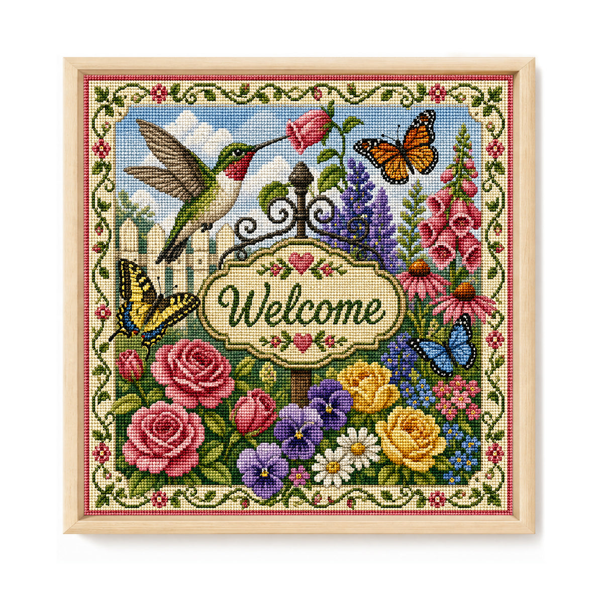Blossoms, Bees, And Butterflies - Full 11CT Stamped Cross Stitch 45x45CM - Huacan