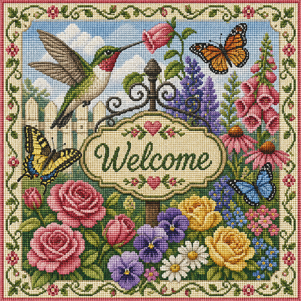Blossoms, Bees, And Butterflies - Full 11CT Stamped Cross Stitch 45x45CM - Huacan