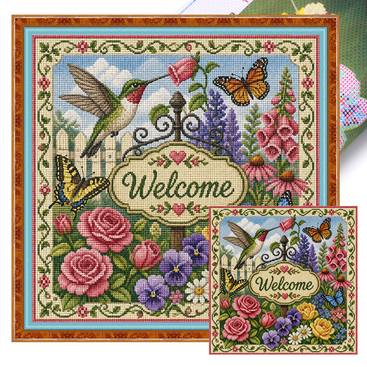 Blossoms, Bees, And Butterflies - Full 11CT Stamped Cross Stitch 45x45CM - Huacan