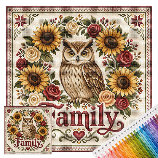 Sonnenblumen-Garten-Eule – Komplettes 11CT Stempel-Kreuzstichset 45x45CM – Huacan