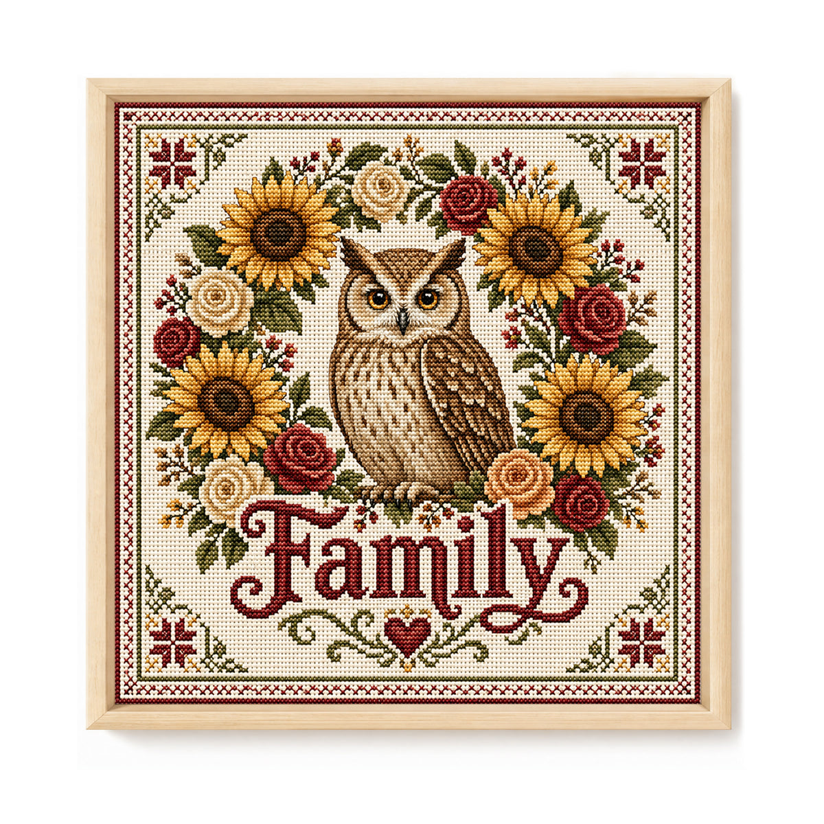 Sonnenblumen-Garten-Eule – Komplettes 11CT Stempel-Kreuzstichset 45x45CM – Huacan