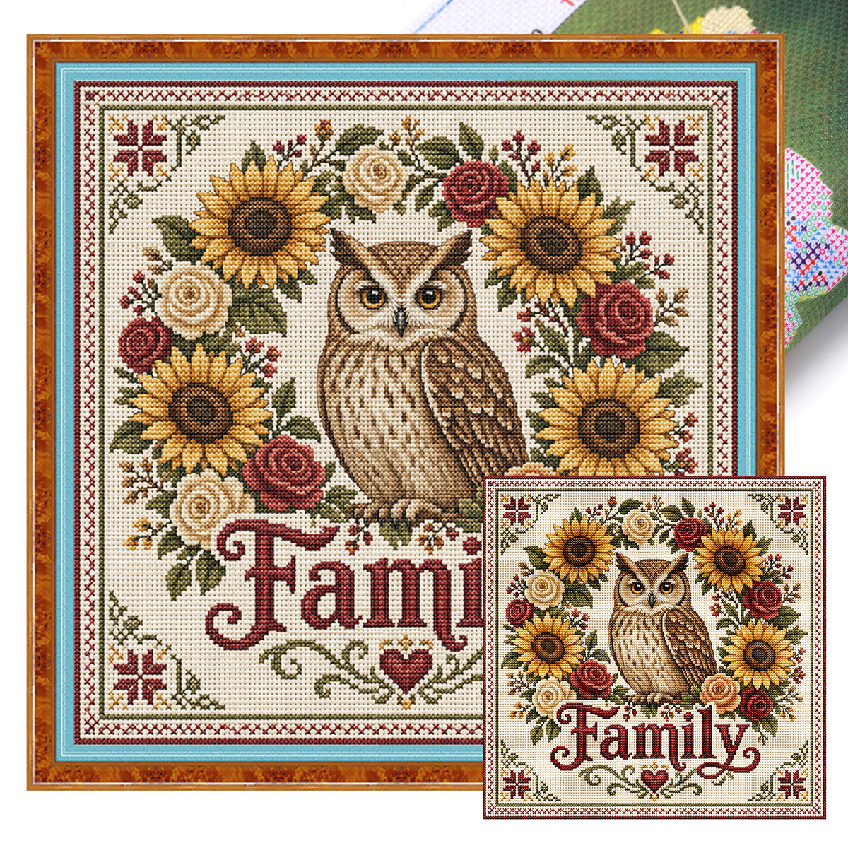 Sonnenblumen-Garten-Eule – Komplettes 11CT Stempel-Kreuzstichset 45x45CM – Huacan