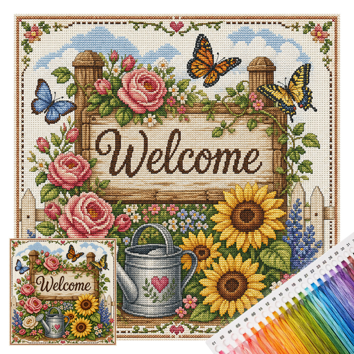 Garden Flowerbed - Full 11CT Stamped Cross Stitch 45x45CM - Huacan
