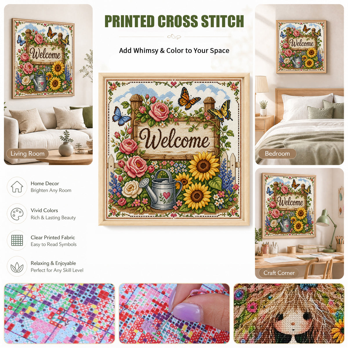 Garden Flowerbed - Full 11CT Stamped Cross Stitch 45x45CM - Huacan