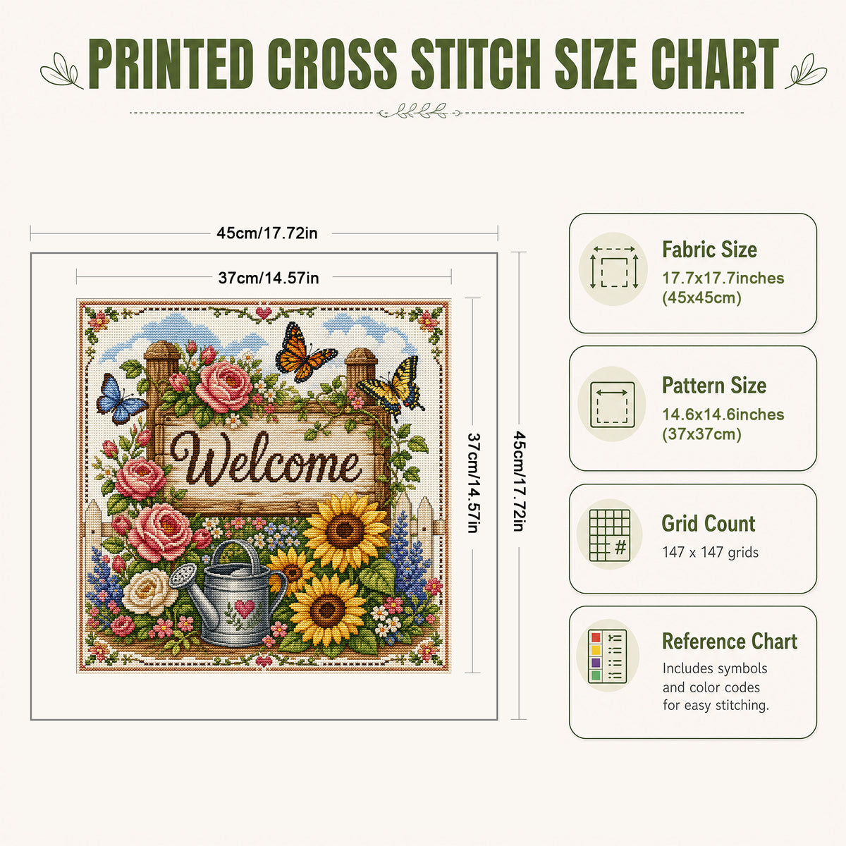 Garden Flowerbed - Full 11CT Stamped Cross Stitch 45x45CM - Huacan