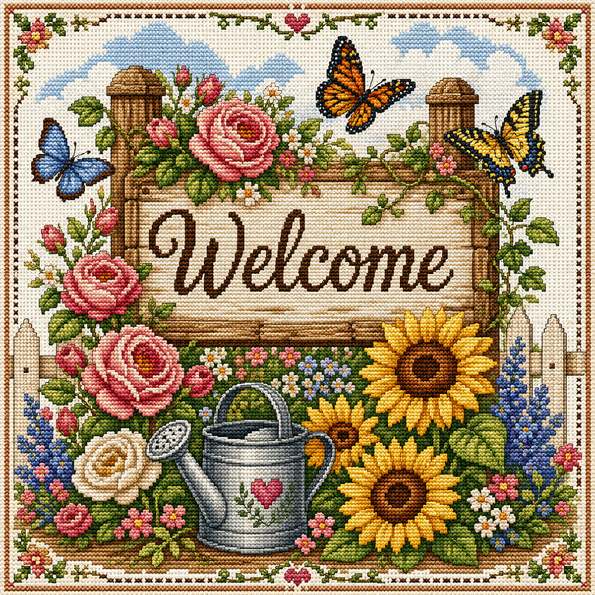 Garden Flowerbed - Full 11CT Stamped Cross Stitch 45x45CM - Huacan