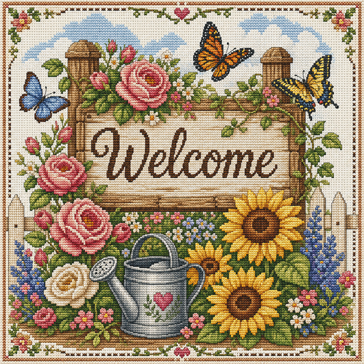 Garden Flowerbed - Full 11CT Stamped Cross Stitch 45x45CM - Huacan