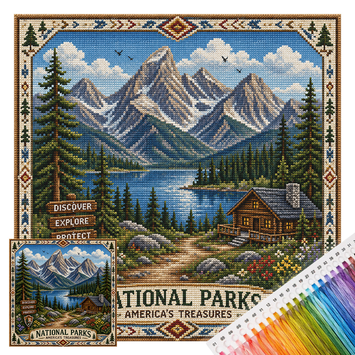 Seehaus - Vollständiges 11CT gestempeltes Kreuzstich-Set 45x45 cm - Huacan
