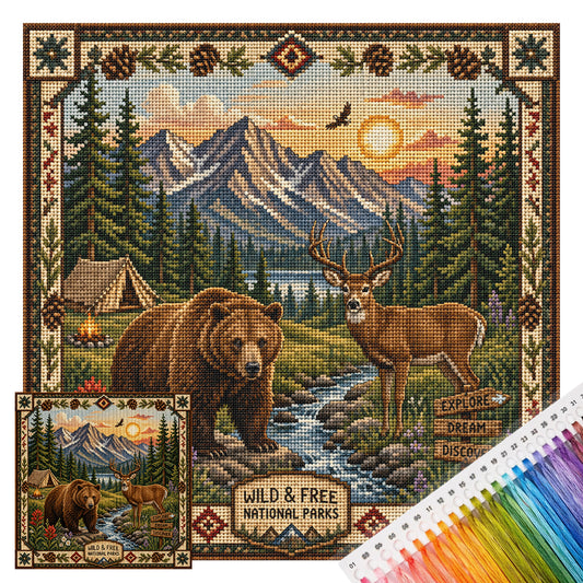 Wildes Tier – Vollständiges 11CT gestempeltes Kreuzstich-Set 45x45CM – Huacan