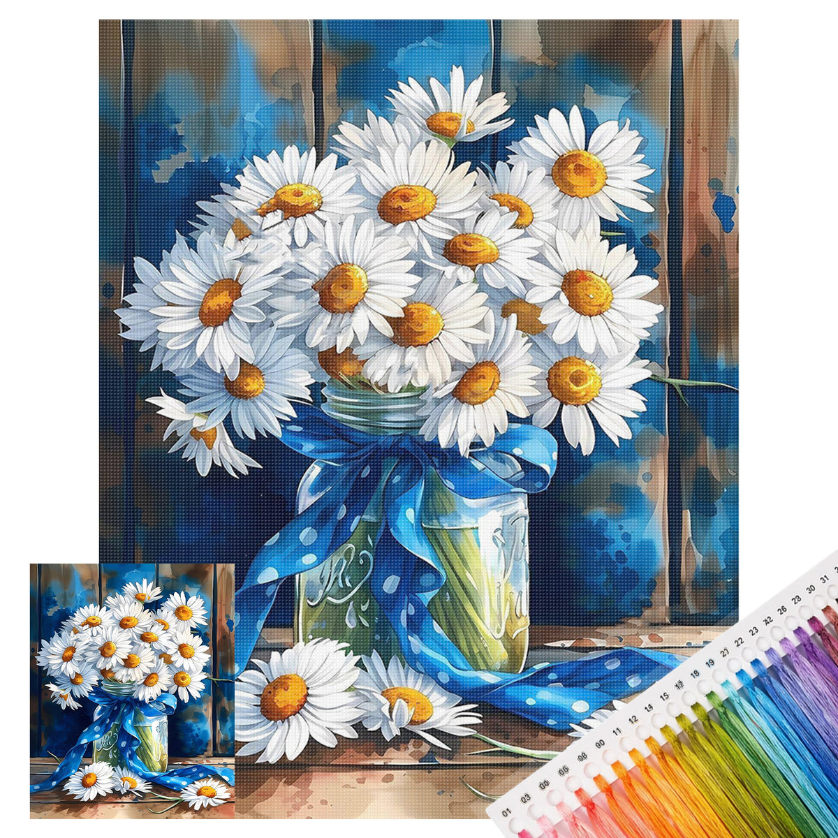 Band-Gänseblümchen – Vollständiges 11CT Stempel-Kreuzstich-Set 40x50CM – Huacan