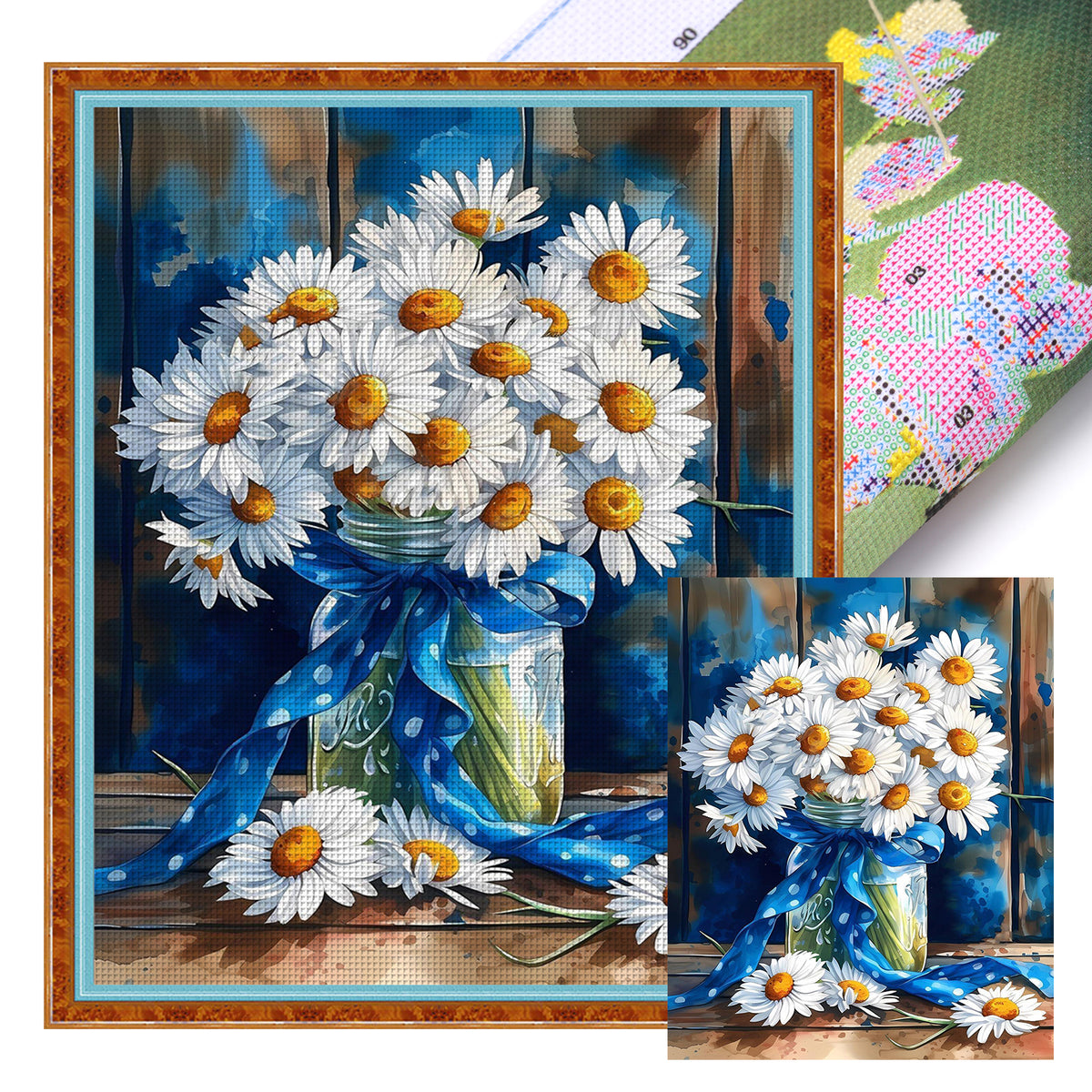 Band-Gänseblümchen – Vollständiges 11CT Stempel-Kreuzstich-Set 40x50CM – Huacan