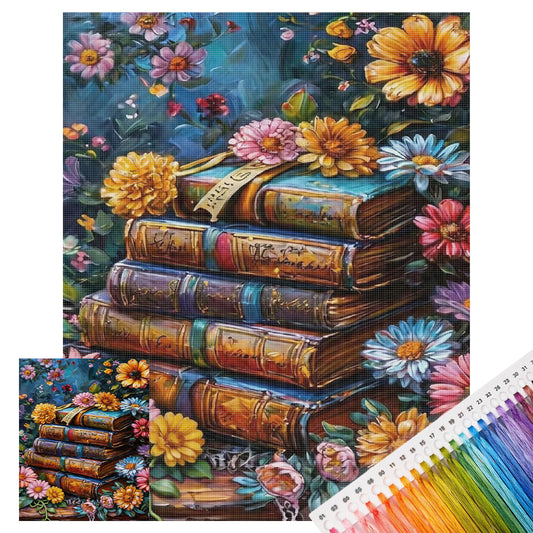 Book Blooms – Vollständiges 11CT Stempel-Kreuzstich-Set 40x50CM – Huacan
