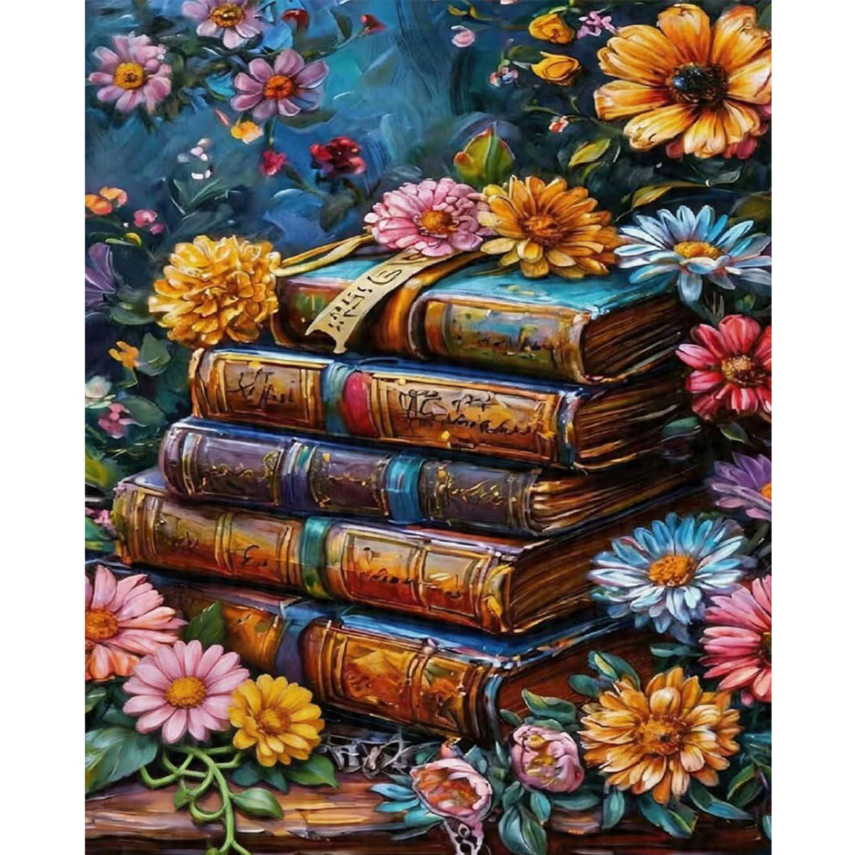Book Blooms – Vollständiges 11CT Stempel-Kreuzstich-Set 40x50CM – Huacan