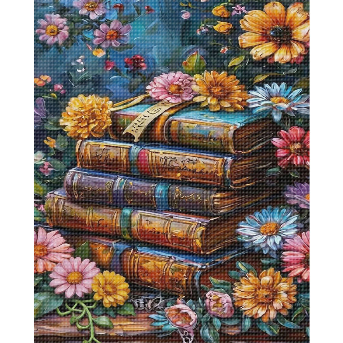 Book Blooms – Vollständiges 11CT Stempel-Kreuzstich-Set 40x50CM – Huacan