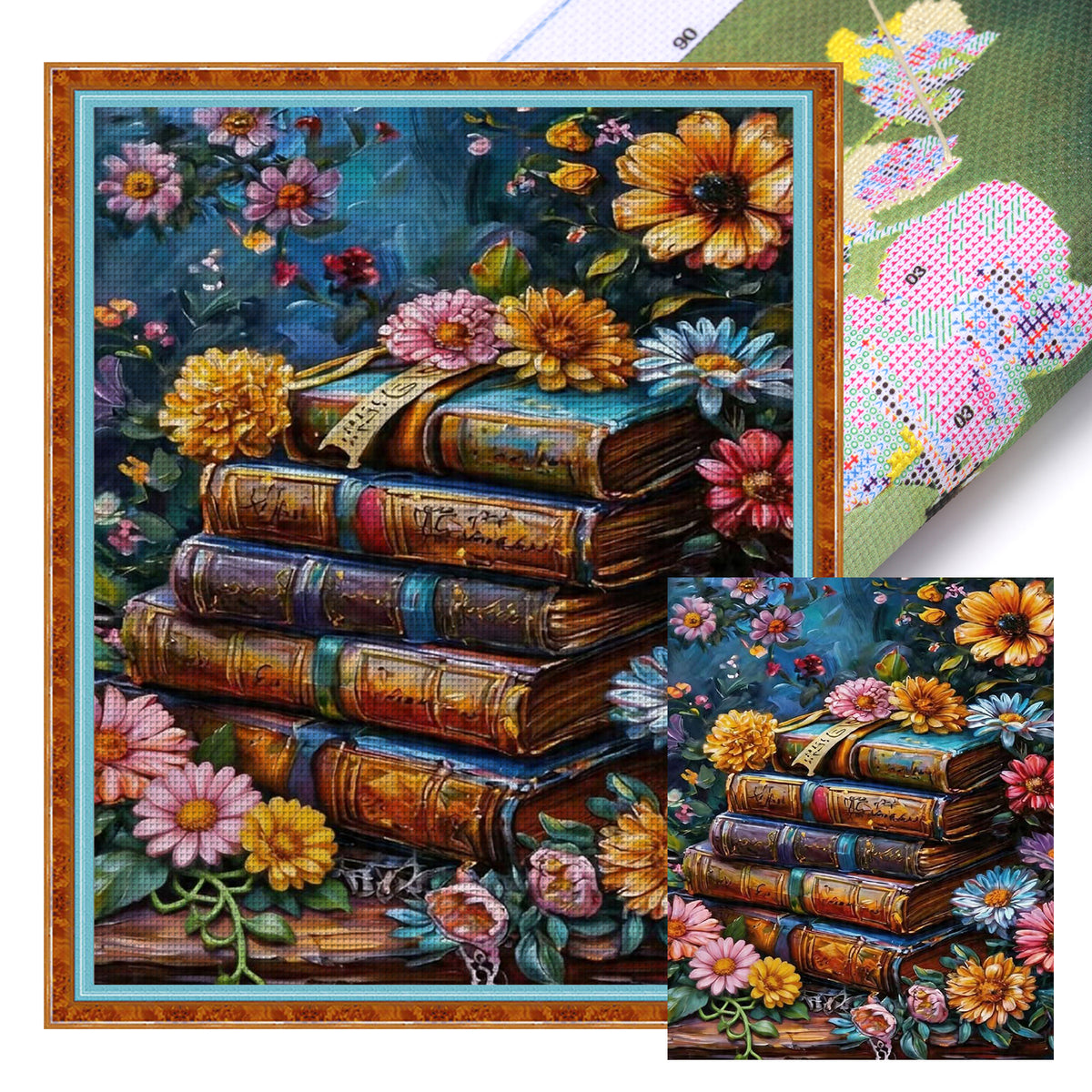Book Blooms – Vollständiges 11CT Stempel-Kreuzstich-Set 40x50CM – Huacan