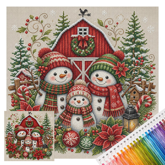 Bauernhof-Schneemänner - Vollständiges 11CT gestempeltes Kreuzstich-Set 45x45 cm - Huacan