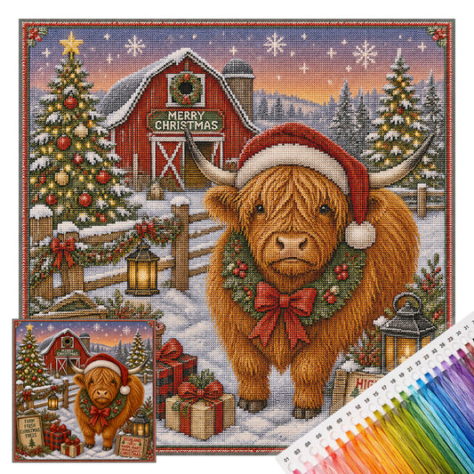 Hochlandrind - Vollständiges 11CT Stempel-Kreuzstich-Set 45x45CM - Huacan