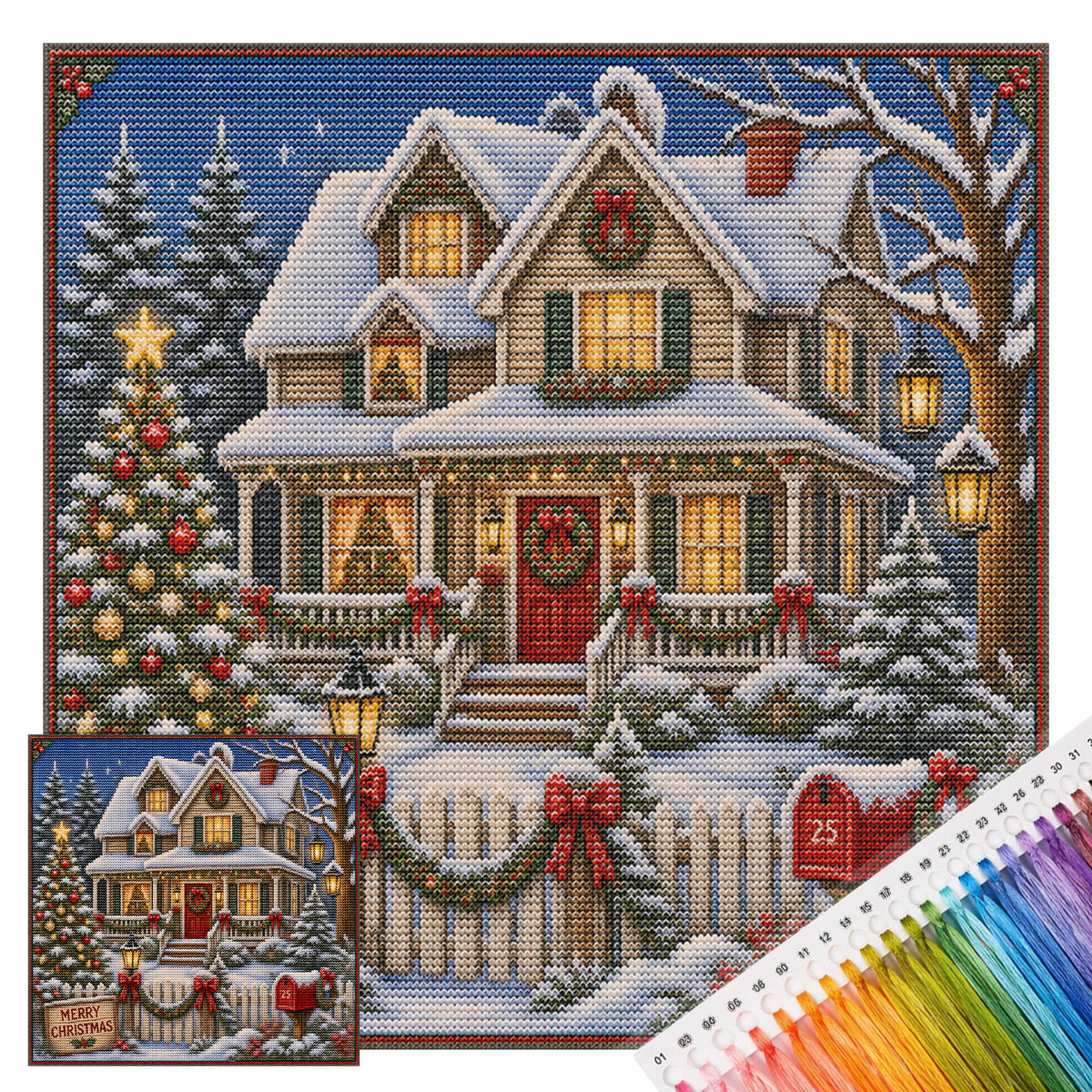 Winter Cottage - Full 11CT Stamped Cross Stitch 45x45CM - Huacan