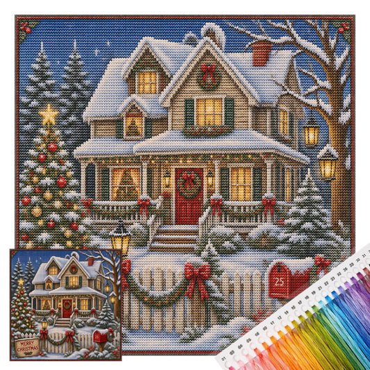 Winterhaus – Vollständiges 11CT Stempel-Kreuzstich-Set 45x45CM – Huacan