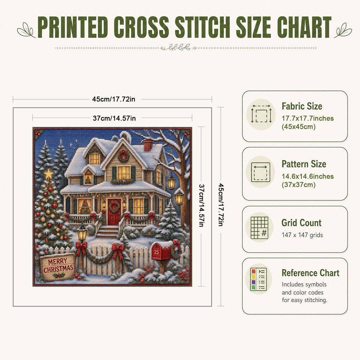 Winter Cottage - Full 11CT Stamped Cross Stitch 45x45CM - Huacan