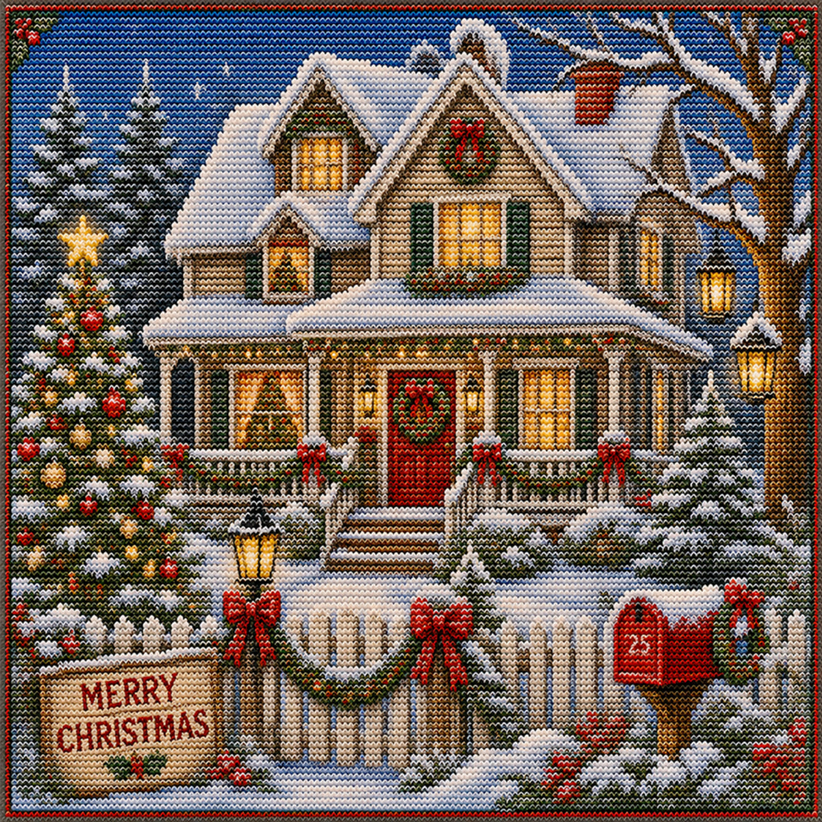 Winter Cottage - Full 11CT Stamped Cross Stitch 45x45CM - Huacan