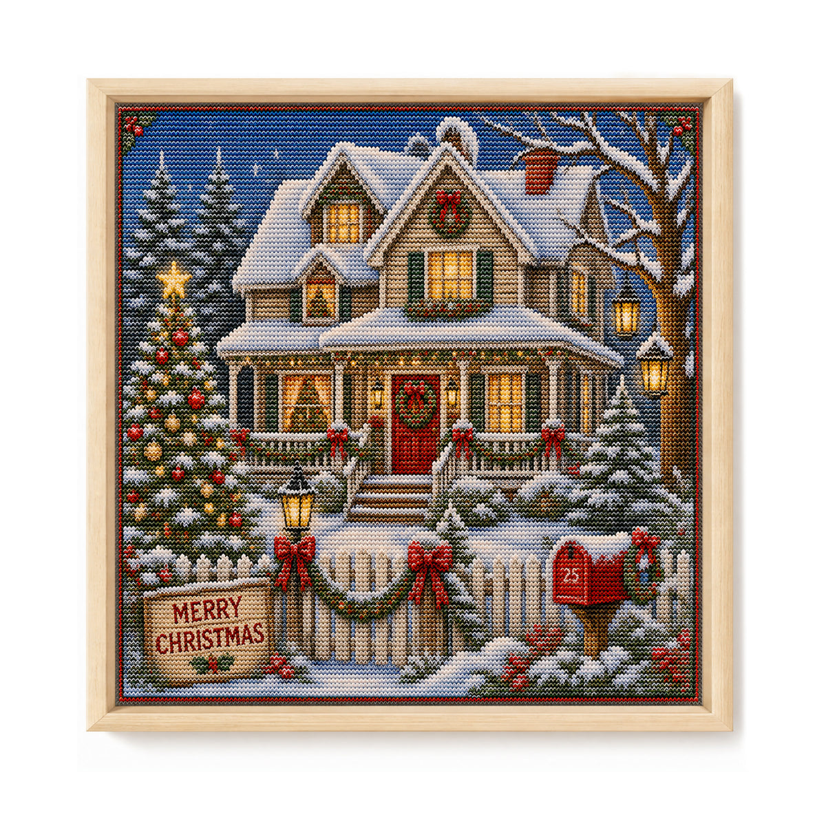 Winter Cottage - Full 11CT Stamped Cross Stitch 45x45CM - Huacan