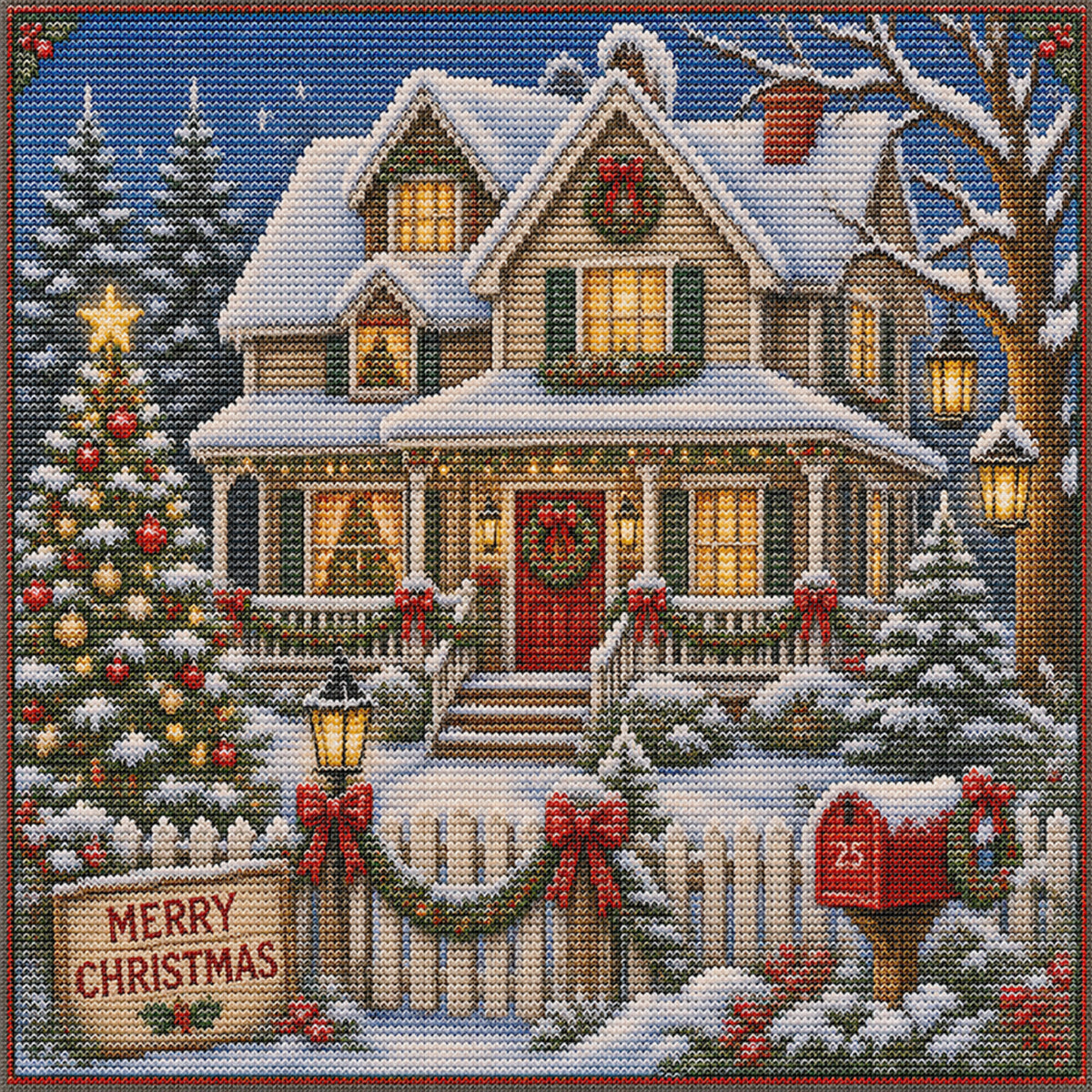 Winter Cottage - Full 11CT Stamped Cross Stitch 45x45CM - Huacan