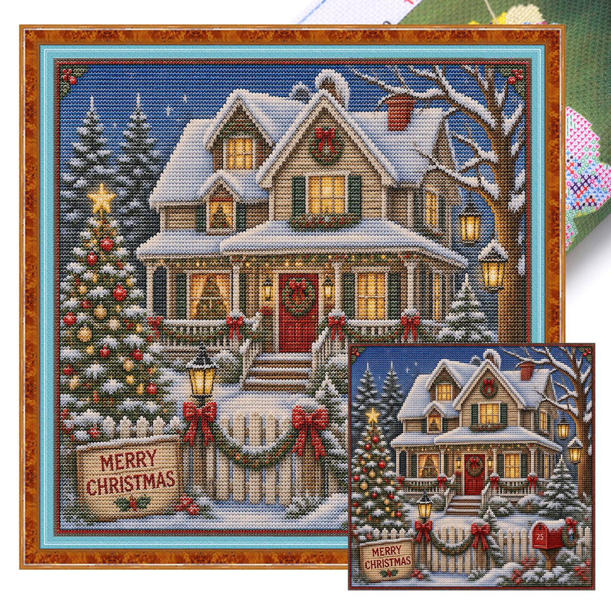 Winter Cottage - Full 11CT Stamped Cross Stitch 45x45CM - Huacan