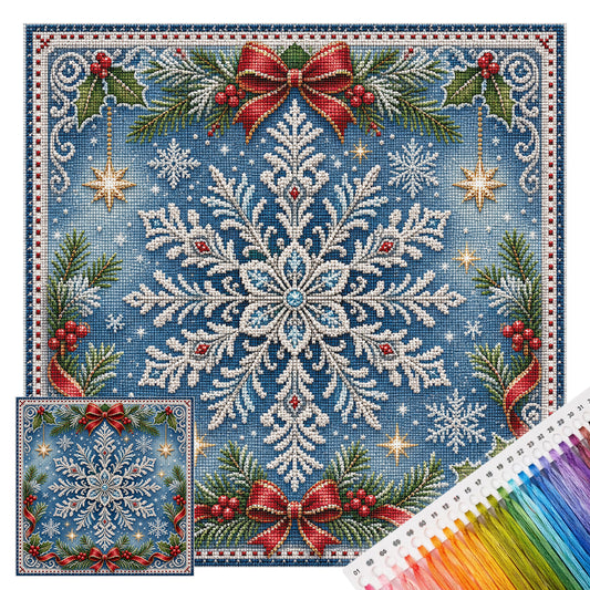 Schneeflocken-Schleife – Vollständiges 11CT gestempeltes Kreuzstich-Set 45x45cm – Huacan