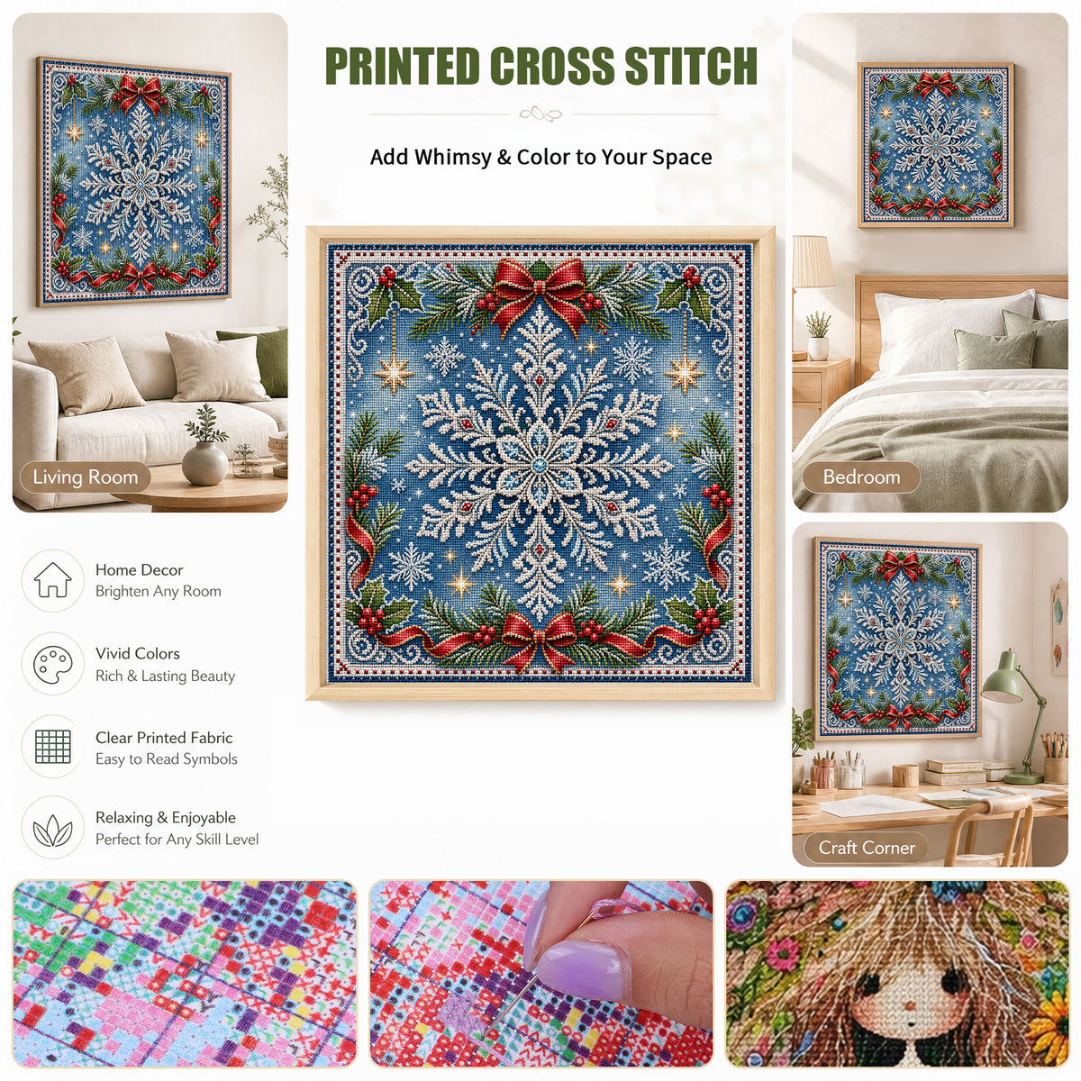 Snowflake Bow - Full 11CT Stamped Cross Stitch 45x45CM - Huacan