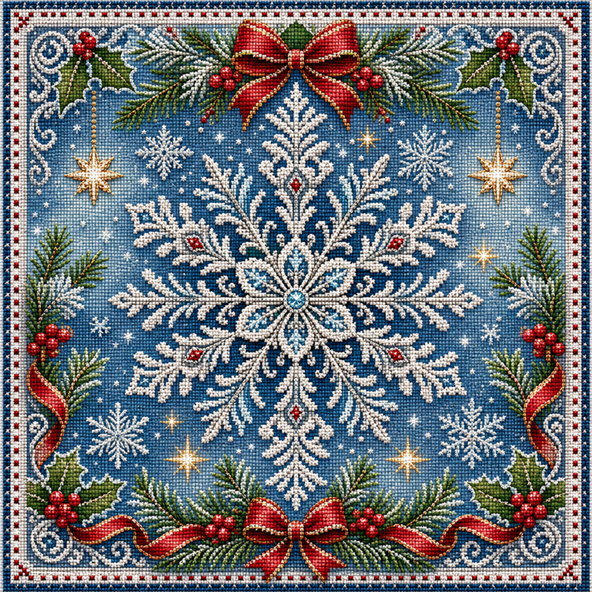 Snowflake Bow - Full 11CT Stamped Cross Stitch 45x45CM - Huacan